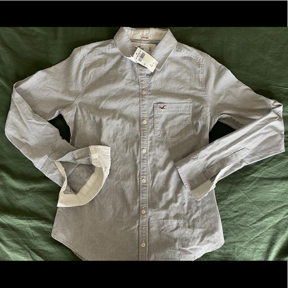Hollister girls Blue and white button down shirt size XS